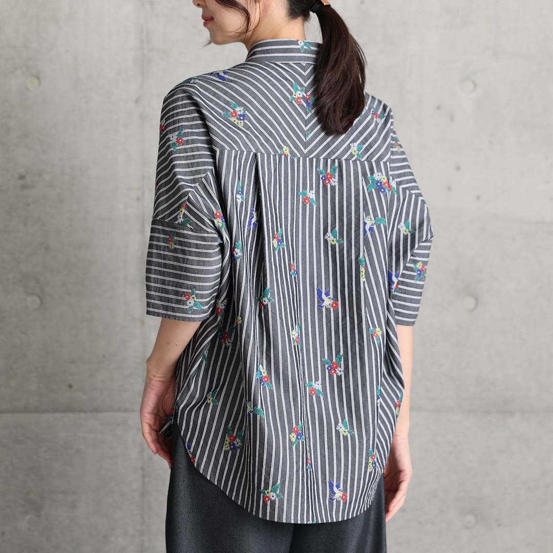 5月上旬お届け予定『Robin stripe』 Relax shirts BLACKの画像