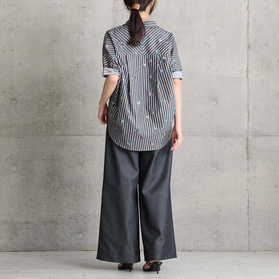 5月上旬お届け予定『Robin stripe』 Relax shirts BLACKの画像