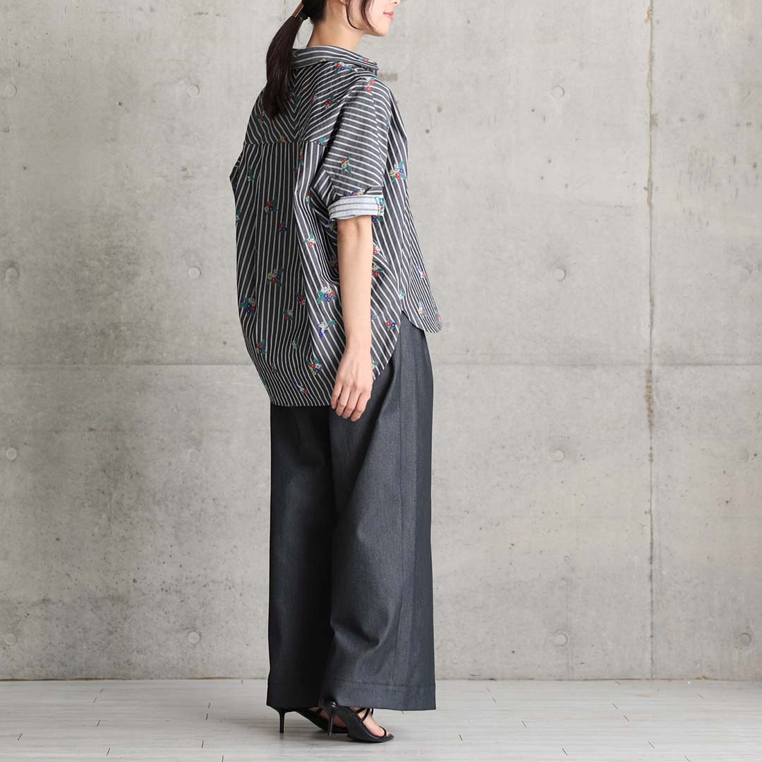 5月上旬お届け予定『Robin stripe』 Relax shirts BLACKの画像