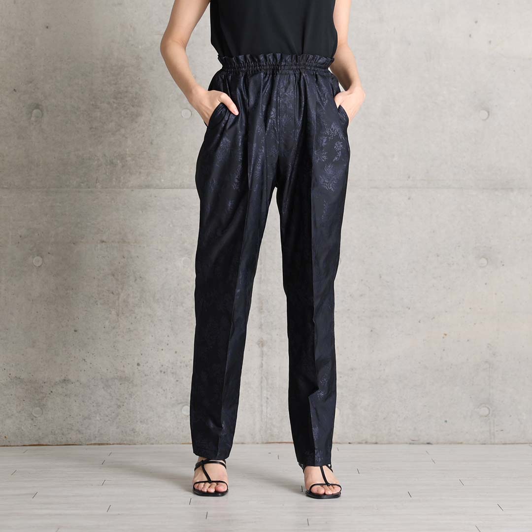 4月上旬お届け予定『Mary jacquard』 Easy pants BLACK×NAVYの画像