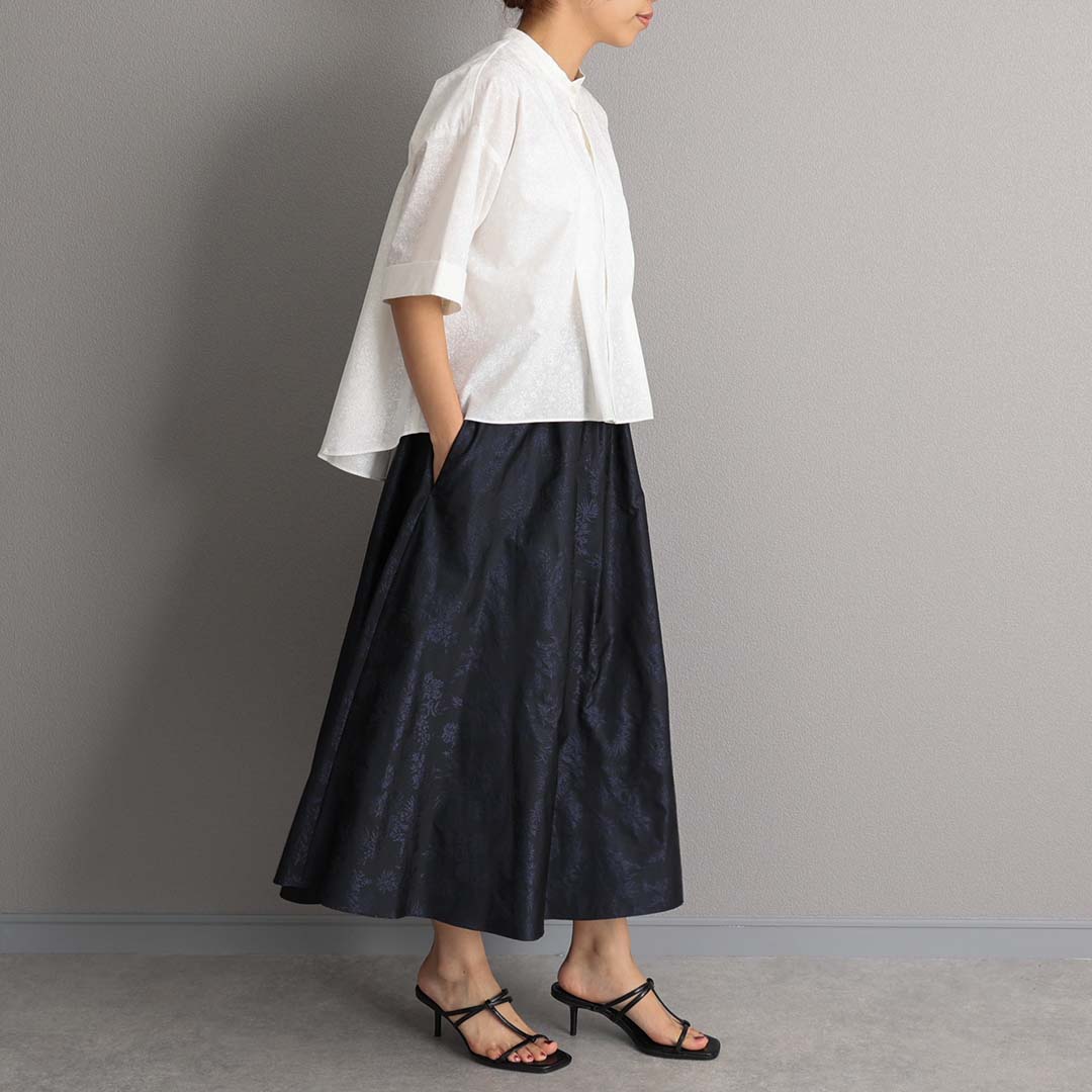 4月上旬お届け予定『Mary jacquard』 Flare skirt BLACK×NAVYの画像