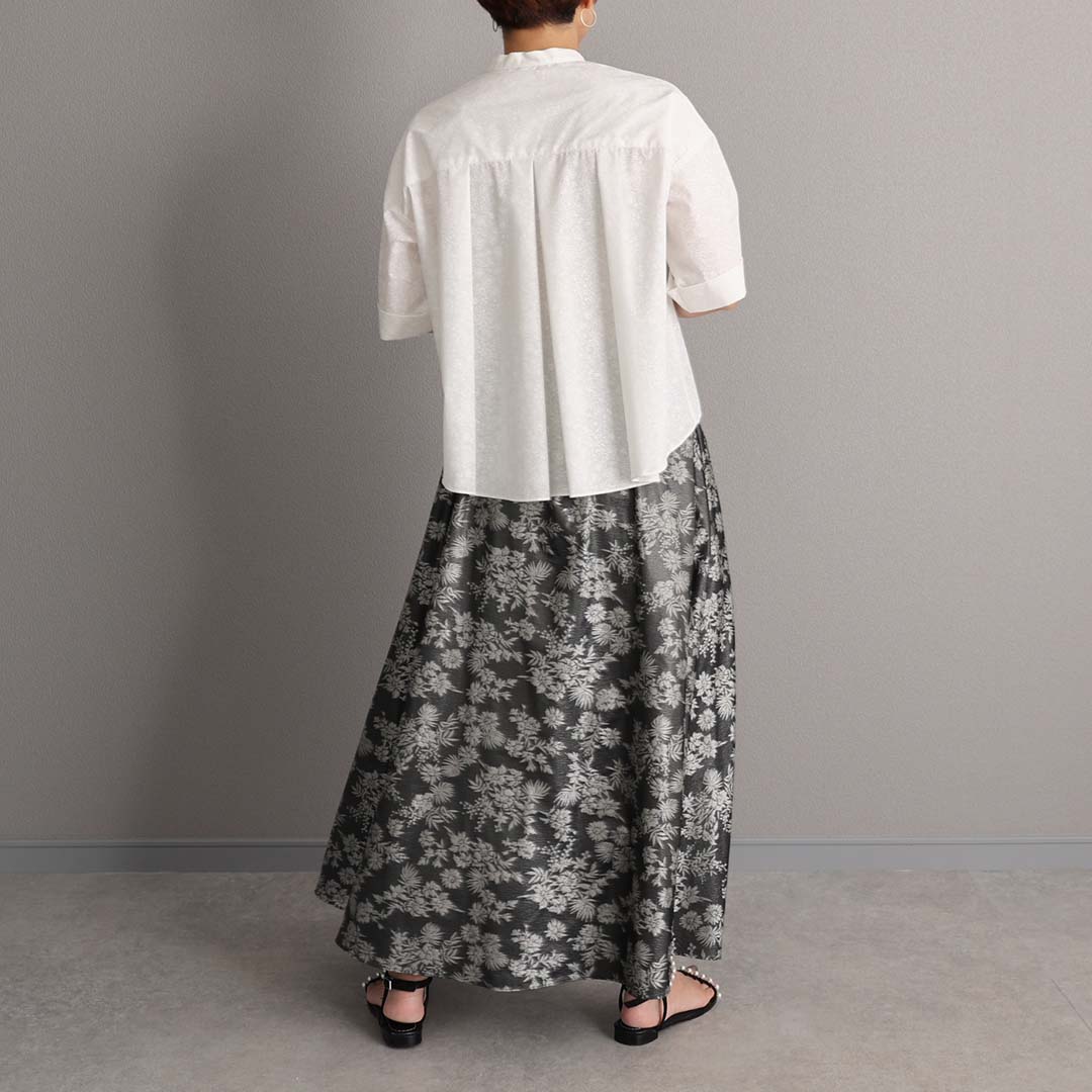 4月上旬お届け予定『Mary jacquard』 Flare skirt BLACK×ECRUの画像