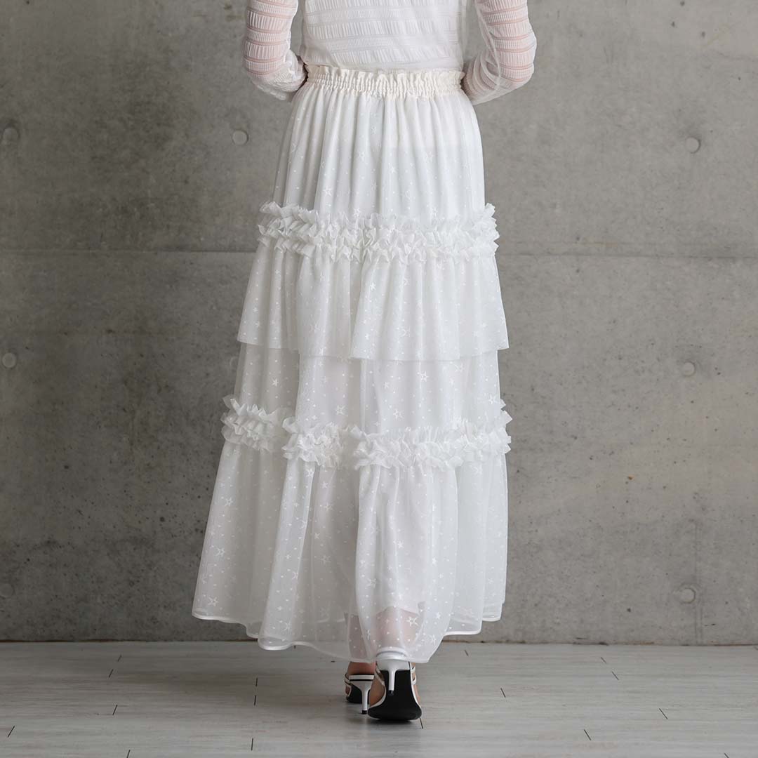 5月上旬お届け予定『Stella tulle』 Tiered skirt WHITEの画像
