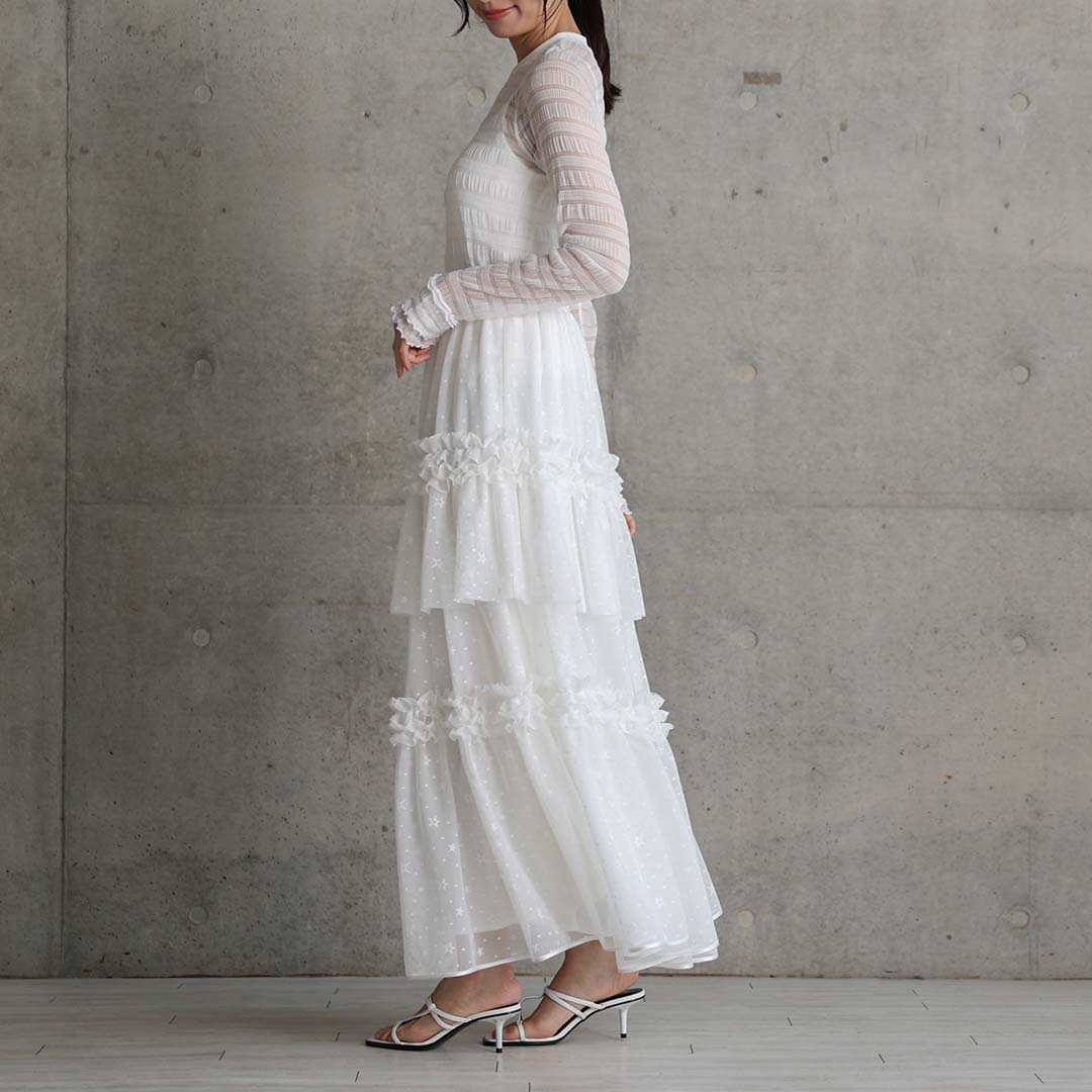 5月上旬お届け予定『Stella tulle』 Tiered skirt WHITEの画像