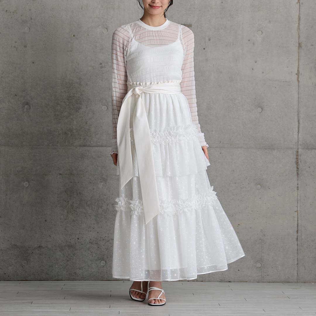 5月上旬お届け予定『Stella tulle』 Tiered skirt WHITEの画像