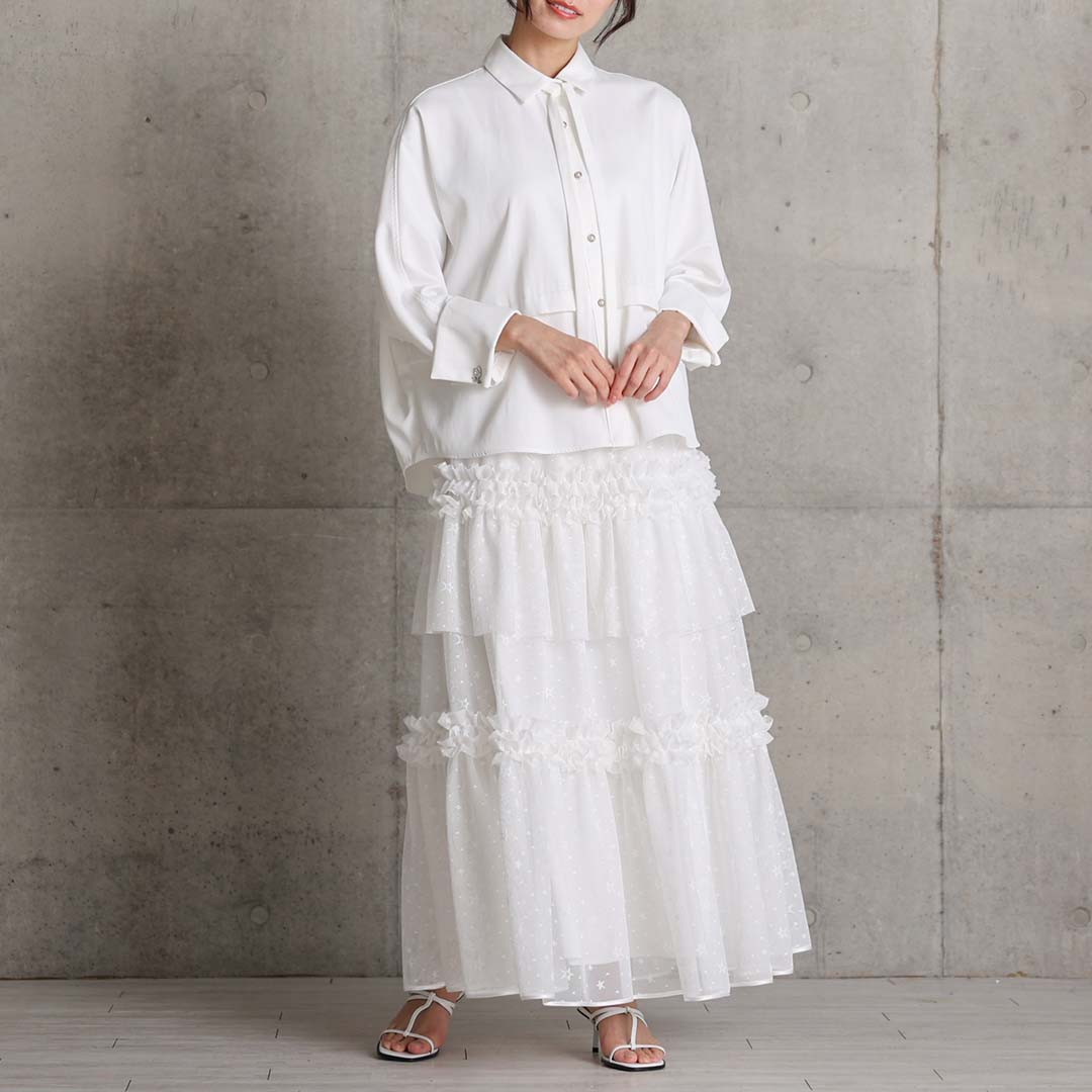 5月上旬お届け予定『Stella tulle』 Tiered skirt WHITEの画像
