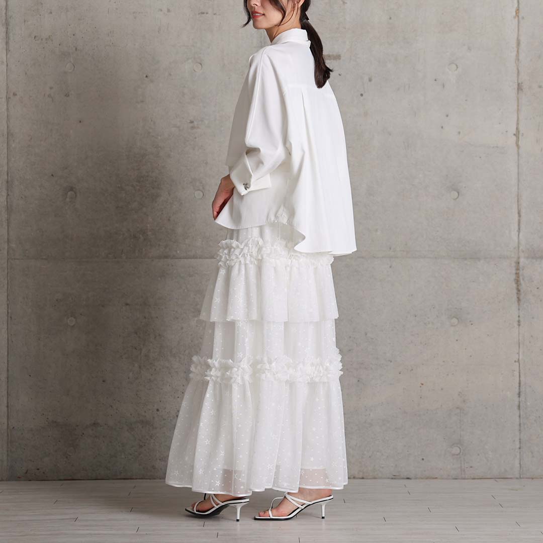 5月上旬お届け予定『Stella tulle』 Tiered skirt WHITEの画像