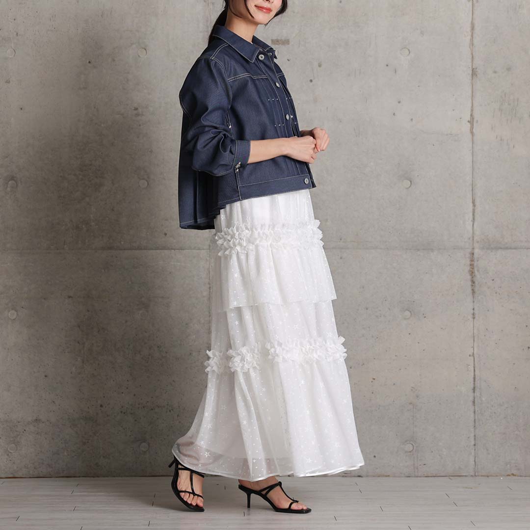 5月上旬お届け予定『Stella tulle』 Tiered skirt WHITEの画像