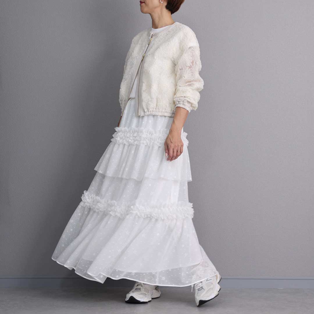 5月上旬お届け予定『Stella tulle』 Tiered skirt WHITEの画像