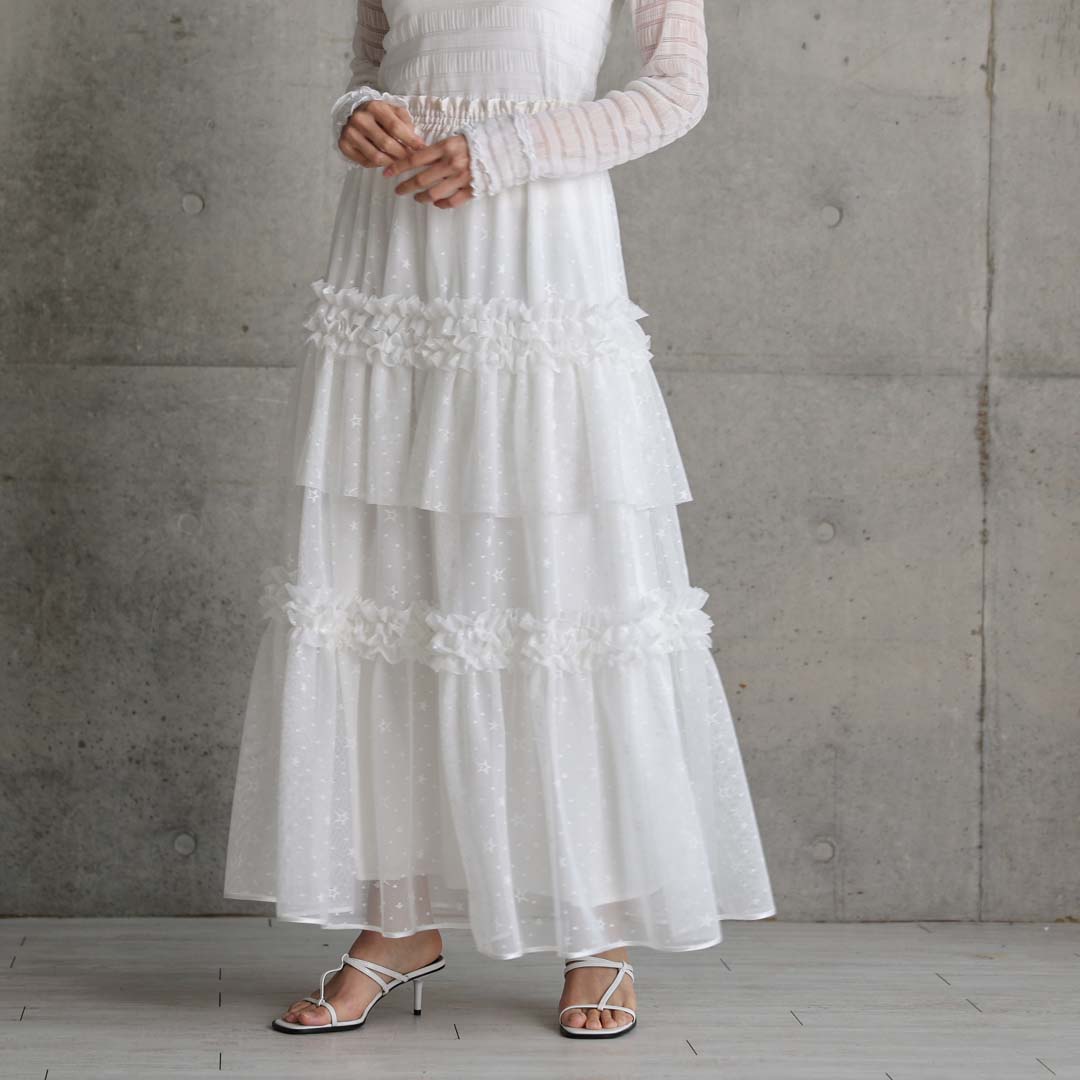 5月上旬お届け予定『Stella tulle』 Tiered skirt WHITEの画像