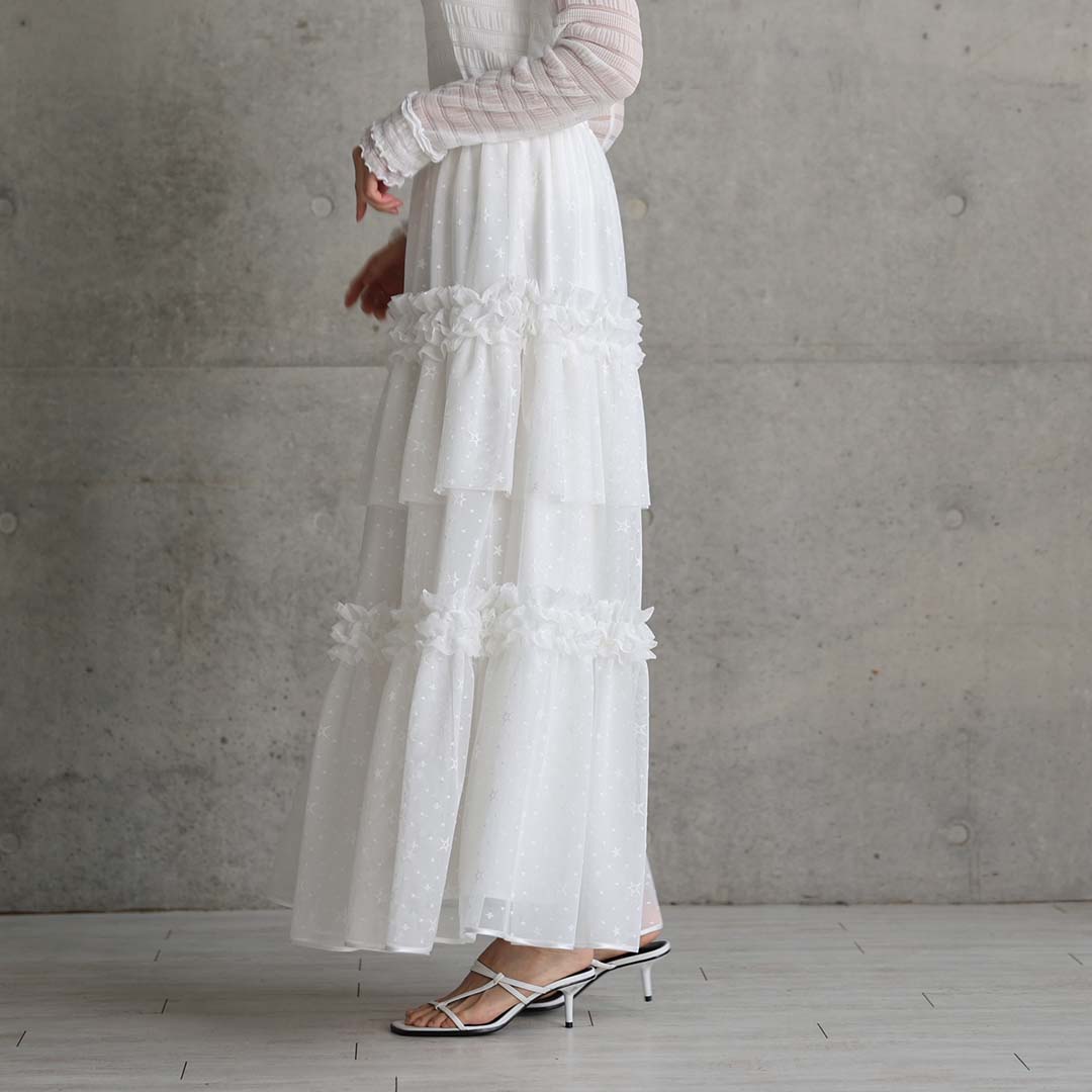 5月上旬お届け予定『Stella tulle』 Tiered skirt WHITEの画像