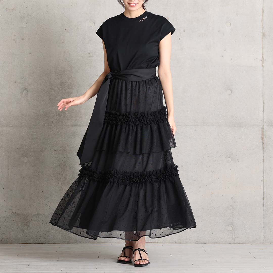 5月上旬お届け予定『Stella tulle』 Tiered skirt BLACKの画像