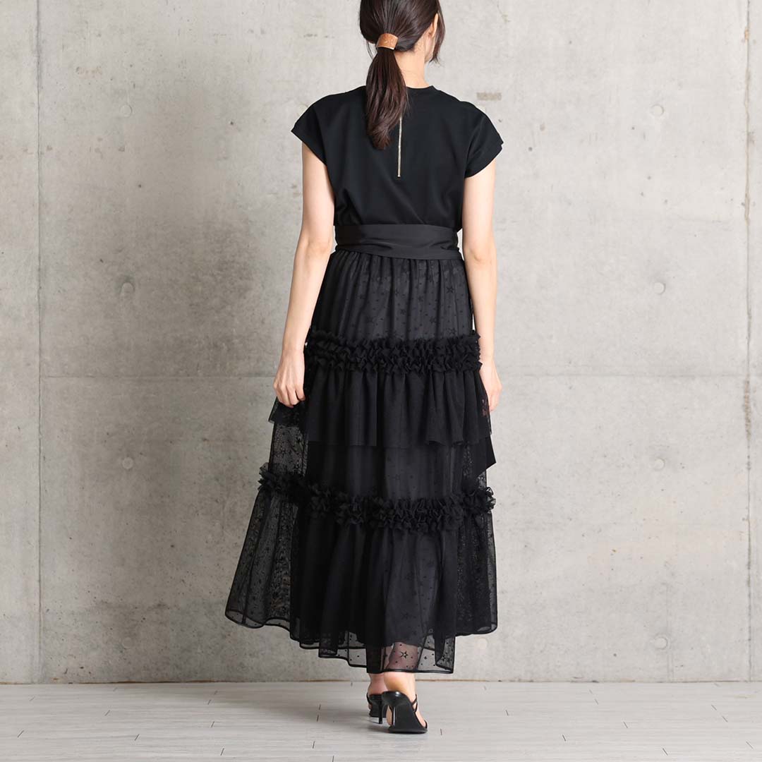 5月上旬お届け予定『Stella tulle』 Tiered skirt BLACKの画像