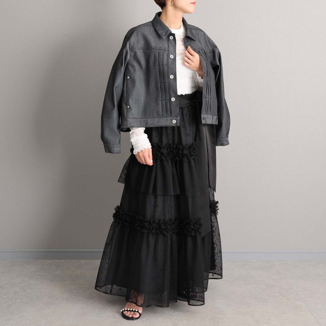 5月上旬お届け予定『Stella tulle』 Tiered skirt BLACKの画像