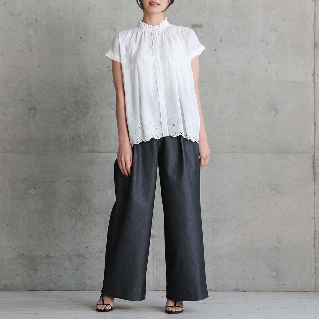 ６月上旬お届け予定『Stella scallop』 French sleeve blouse WHITEの画像