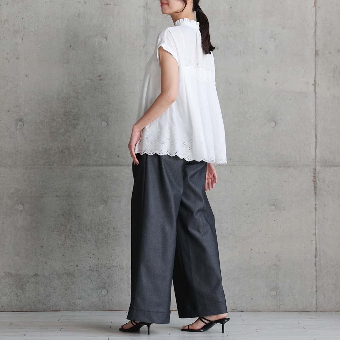 ６月上旬お届け予定『Stella scallop』 French sleeve blouse WHITEの画像