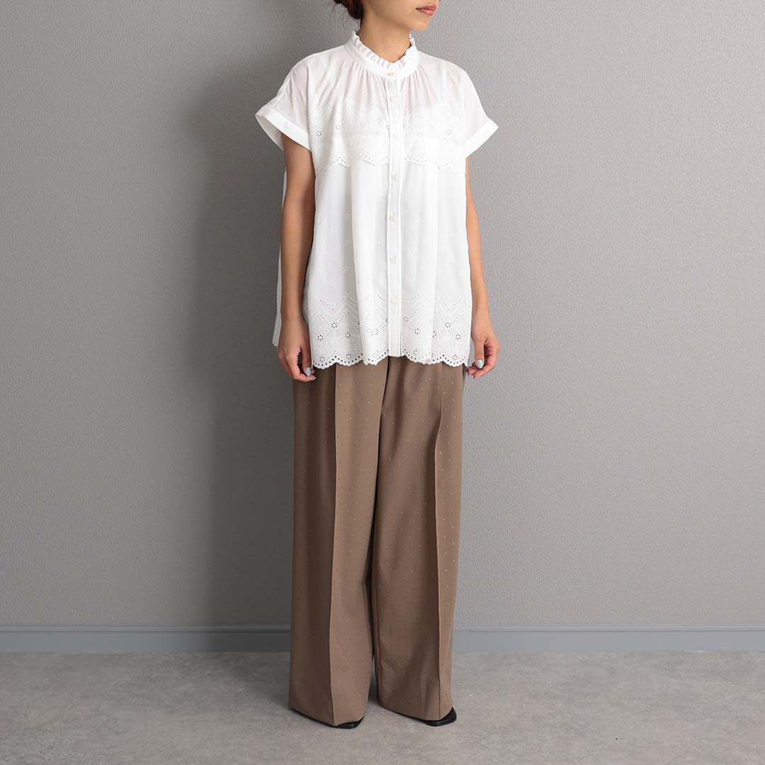 ６月上旬お届け予定『Stella scallop』 French sleeve blouse WHITEの画像