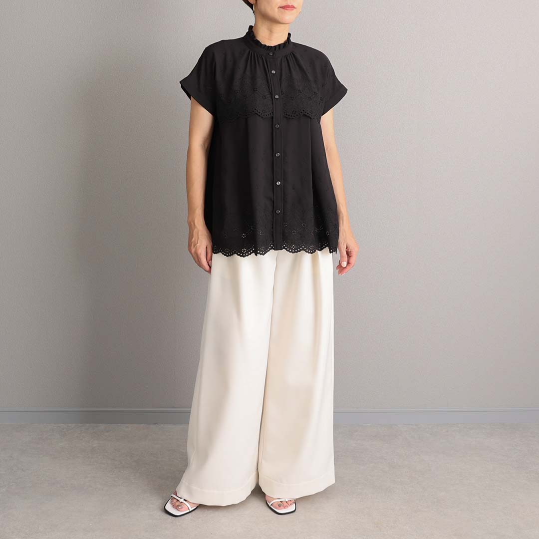 ６月上旬お届け予定『Stella scallop』 French sleeve blouse BLACKの画像