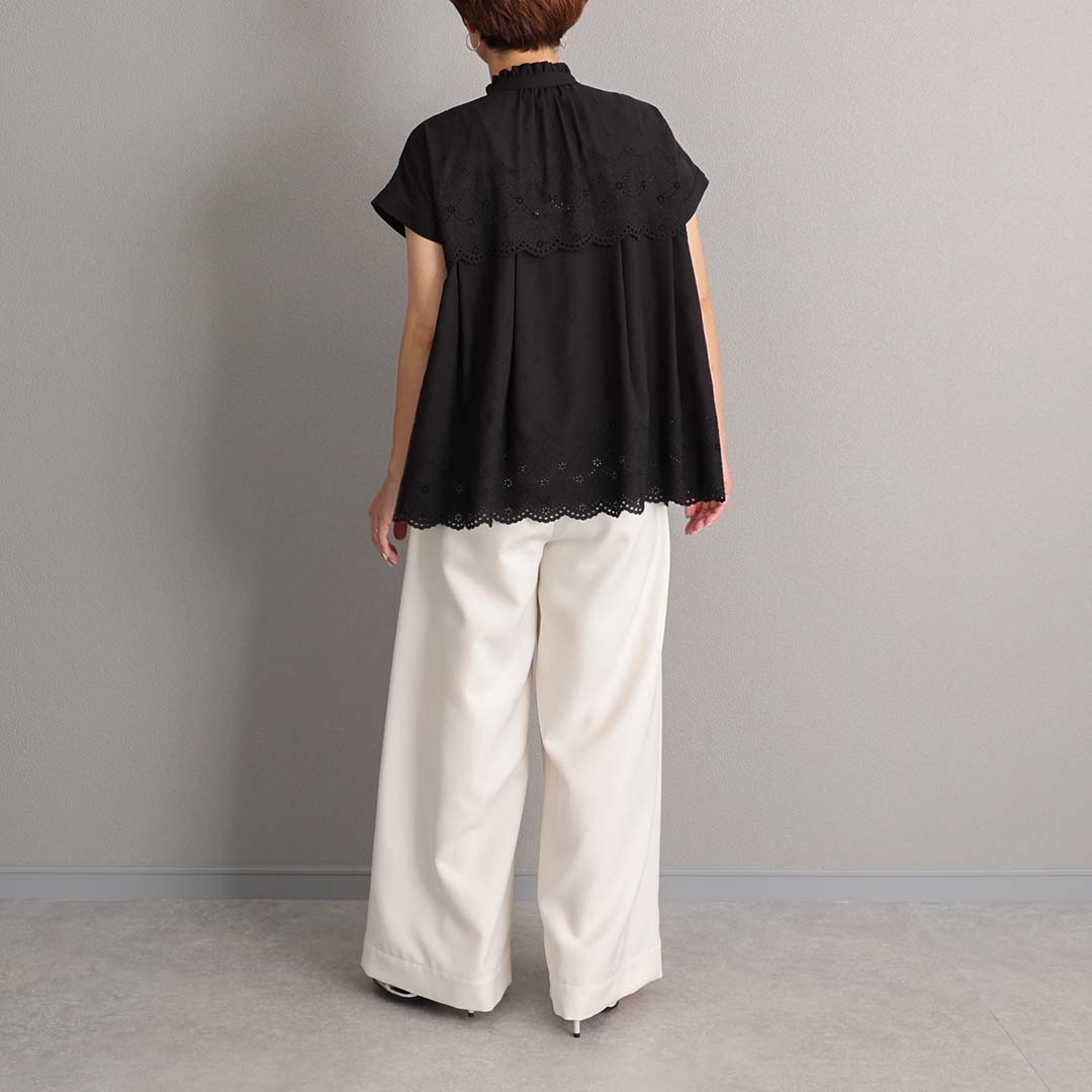 ６月上旬お届け予定『Stella scallop』 French sleeve blouse BLACKの画像