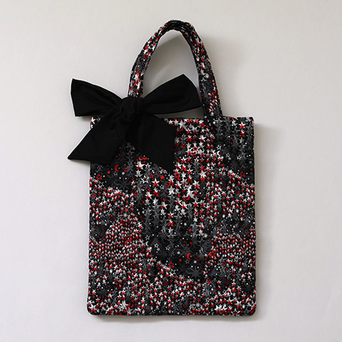 『fly me to the moon』 Quilt Tote Bag　NAVY×RED画像