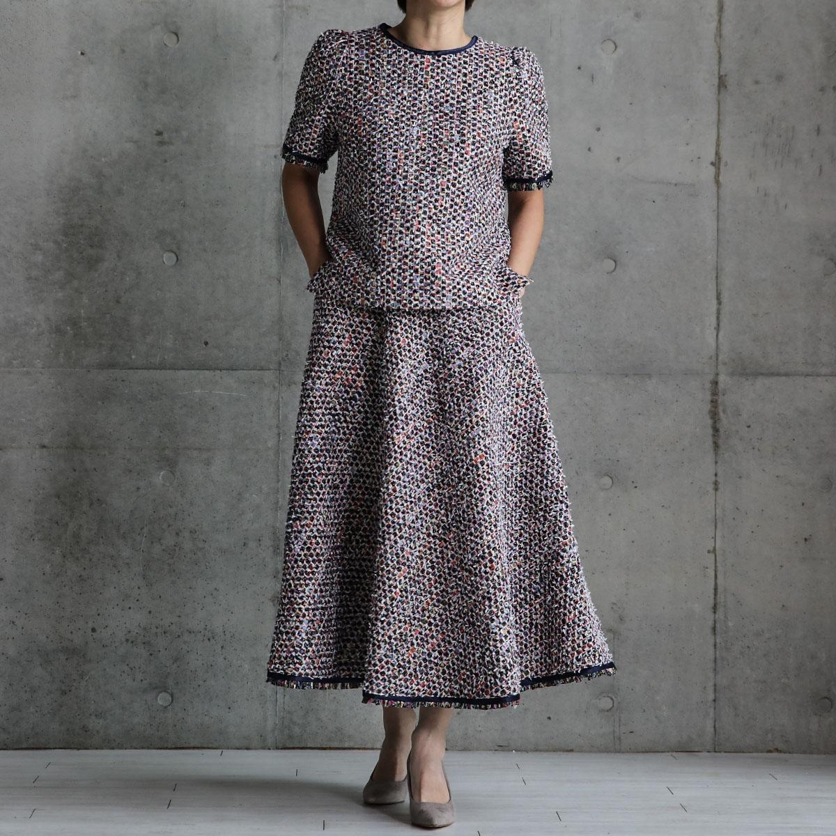 『Wreath tweed』 Circular skirt WHITE画像