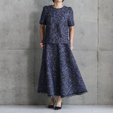 『Wreath tweed』 Circular skirt NAVY画像