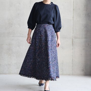 『Wreath tweed』 Circular skirt NAVY画像