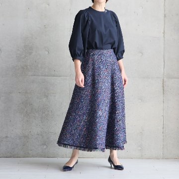 『Wreath tweed』 Circular skirt NAVY画像