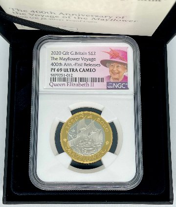 2020年 メイフラワー号出航400周年 銀貨 NGC エリザベス ロイヤルミントの画像