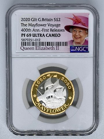 2020年 メイフラワー号出航400周年 銀貨 NGC エリザベス ロイヤルミントの画像