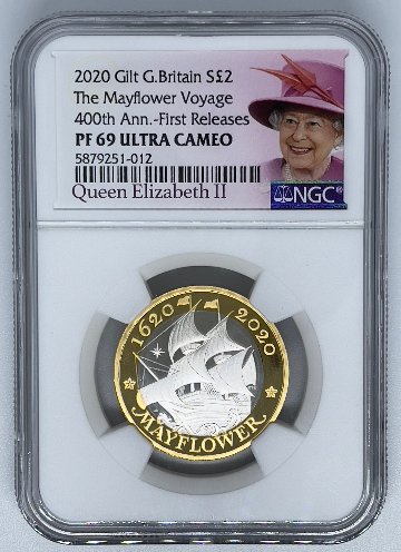 2020年 メイフラワー号出航400周年 銀貨 NGC エリザベス ロイヤルミントの画像