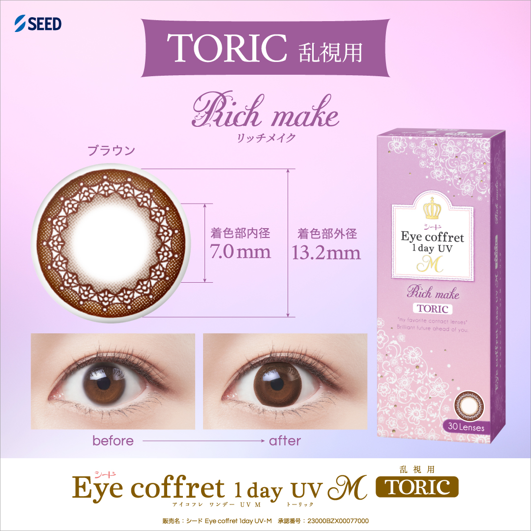 混合セット (1ヶ月分) 乱視用 アイコフレ ワンデー UV M TORIC (30枚) 1箱 と 近視用 (30枚) 1箱 MIX SETの画像