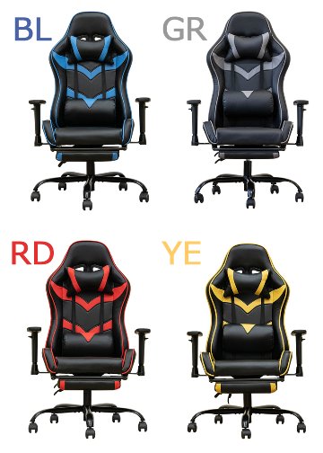 ゲーミングチェア　フットレスト付　BL/GR/RD/YEの画像