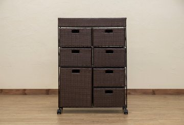 ラタン調　チェスト　4段ワイド　BR/IV/CM/GYの画像