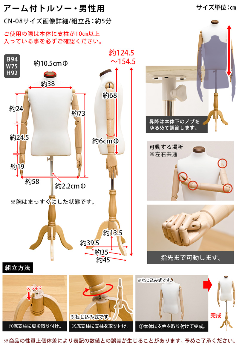 アーム付きトルソー　男性用の画像