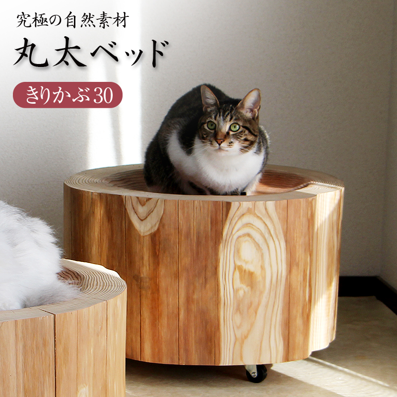 猫さんの丸太ベッド（きりかぶ30）の画像