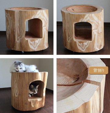 猫さんの丸太ベッド（ほこら）の画像