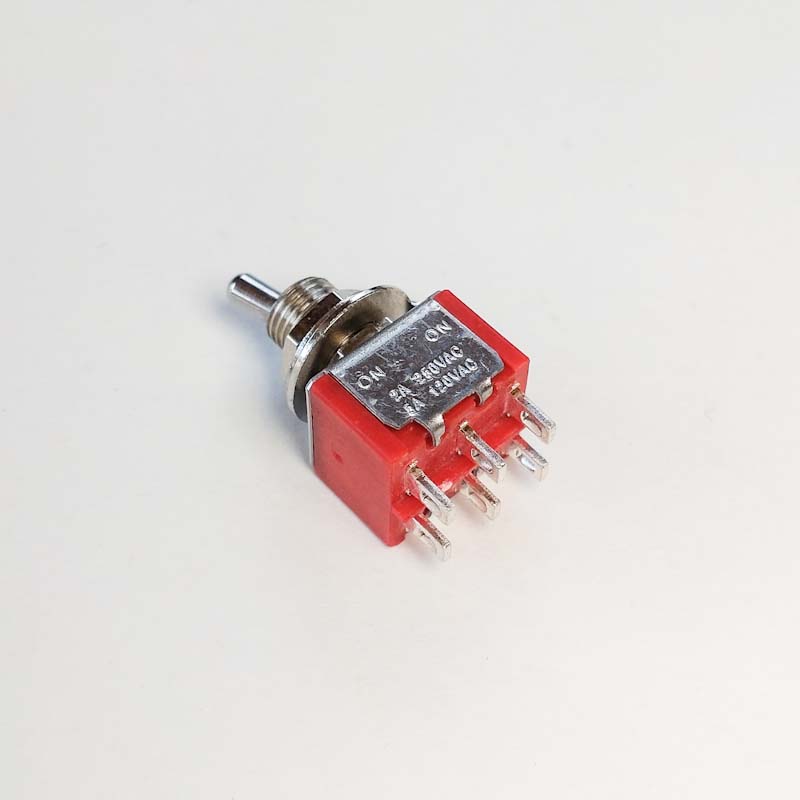 DPDT トグルスイッチ ショートレバー（赤）　ON-ONの画像