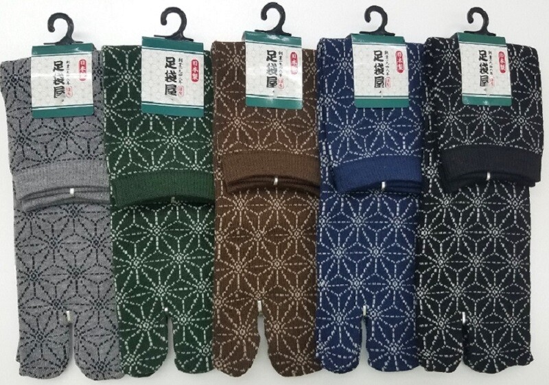 男性用足袋型クルーソックス和柄麻の葉の画像