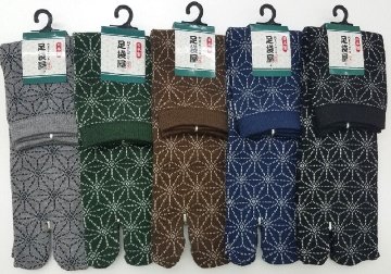 男性用足袋型クルーソックス和柄麻の葉の画像