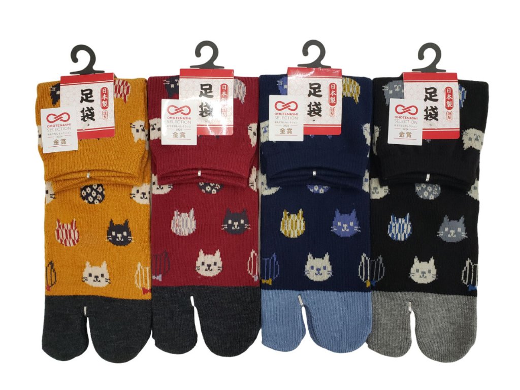 女性用足袋型ソックスネコ柄の画像