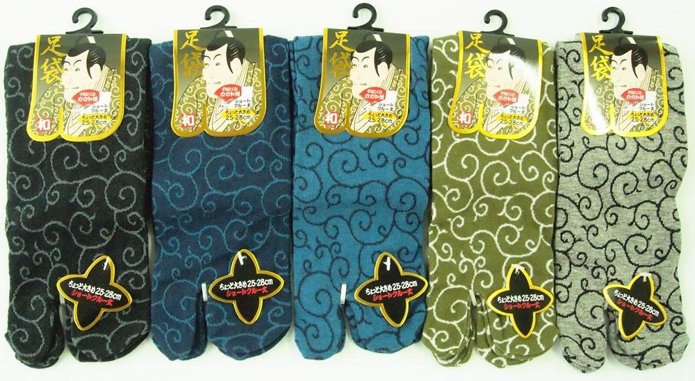 男性用足袋型ソックスショートクルー丈和柄唐草の画像