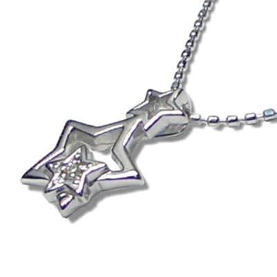 【Triple ster】【星ネックレス】天然ダイヤモンドネックレス/K10WG（ホワイトゴールド）画像