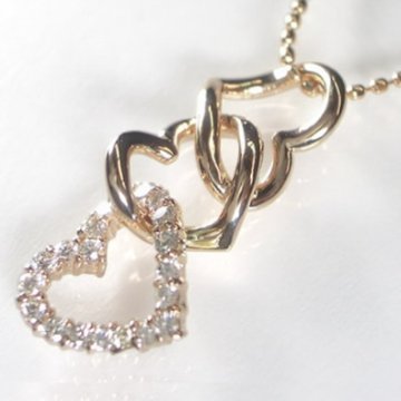 【Three hearts】天然ダイヤモンドネックレス/K18PG（ピンクゴールド）ハートネックレス画像