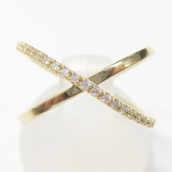 【クロス　リング】天然ダイヤモンド 18金 0.1ct 指輪４月の誕生石 ダイヤモンドリング イエローゴールド画像
