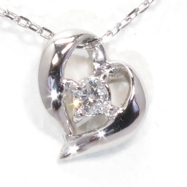 【ハートネックレス】オープンハート×一粒ダイヤモンド×プラチナネックレス☆4月誕生石☆プレゼント最適品プラチナダイヤモンドの画像