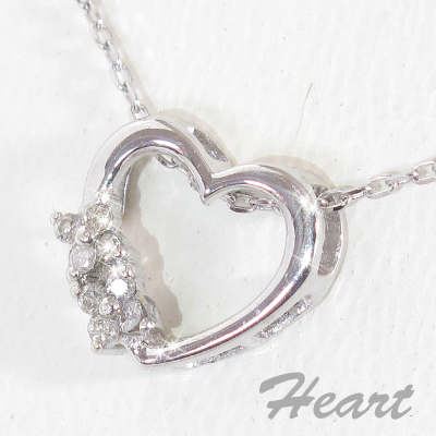 【清楚なオープンハート】ハート×フラワー×ダイヤモンドネックレス×ホワイトゴールド　☆ 4月誕生石　ダイヤネックレスの画像