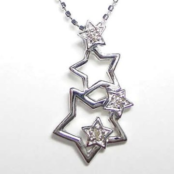 【スターモチーフ】天然ダイヤモンドネックレス/K10WG（ホワイトゴールド）天然ダイヤネックレス　星型 ４月誕生石画像