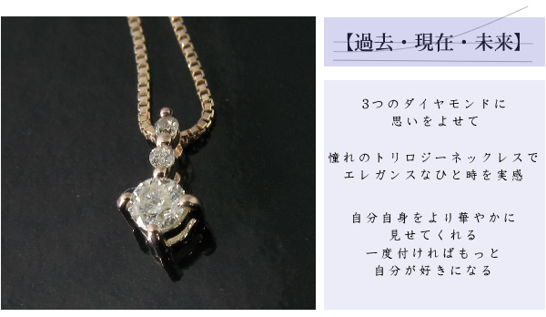 【トリロジー】スリーストーン天然ダイヤモンドネックレス/K10PG（ピンクゴールド） ピンクゴールドネックレス画像