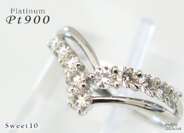 sweet10 プラチナ ダイヤリングＶ字の天然ダイヤモンドリング/Pt900スイートテンダイヤモンド指輪スイート10画像